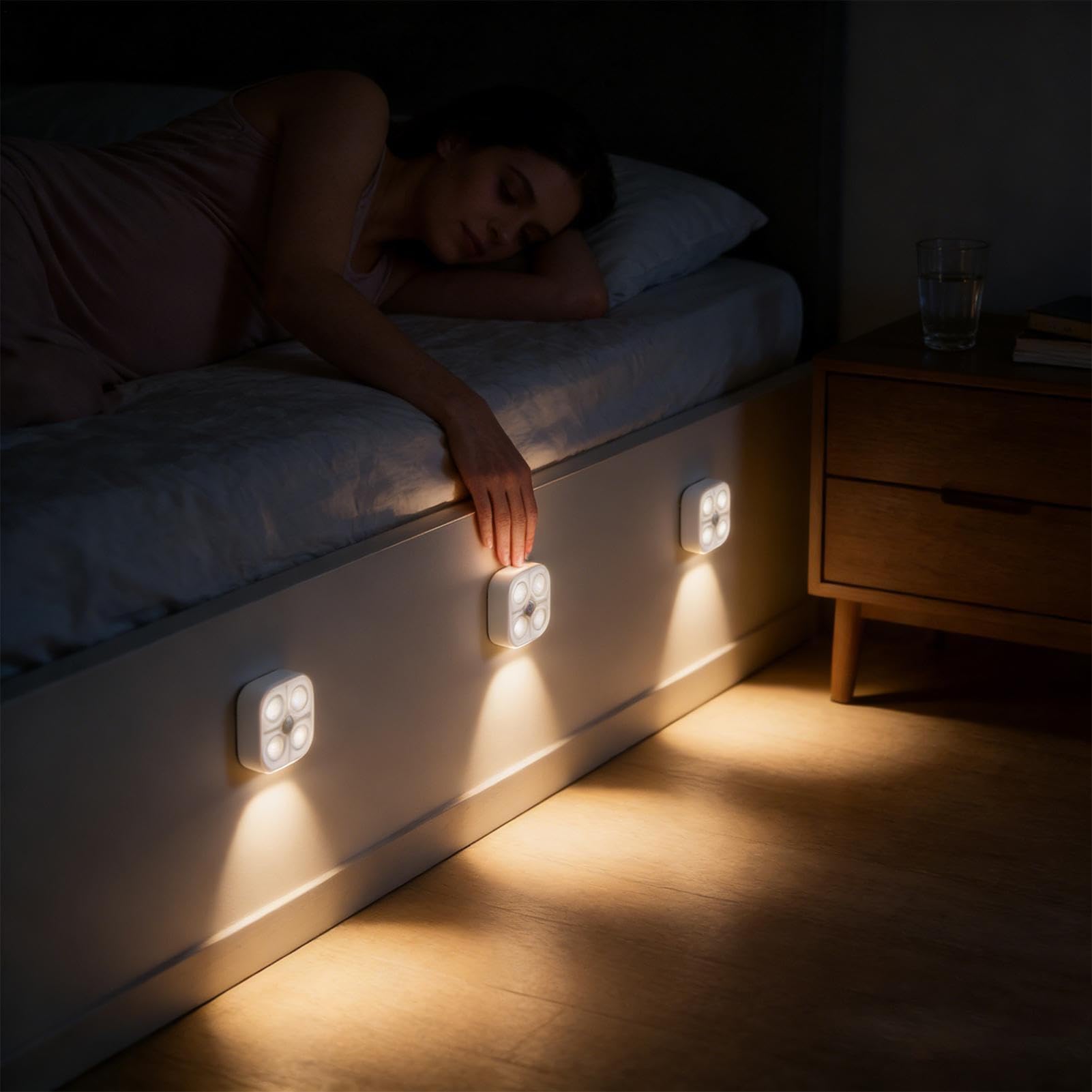 Luces de disco recargables con sensor de movimiento con estación de carga, iluminación magnética debajo del gabinete para dormitorio, sala de estar, pasillo, entrada, armario y armario