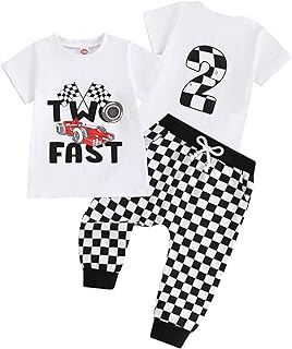 Cevoerf Baby Boy Birthday Outfit Fast One/Two Fast Birthday Outfit 1st 2nd Race Car Birthday Outfit T Shirt Top Pants Set