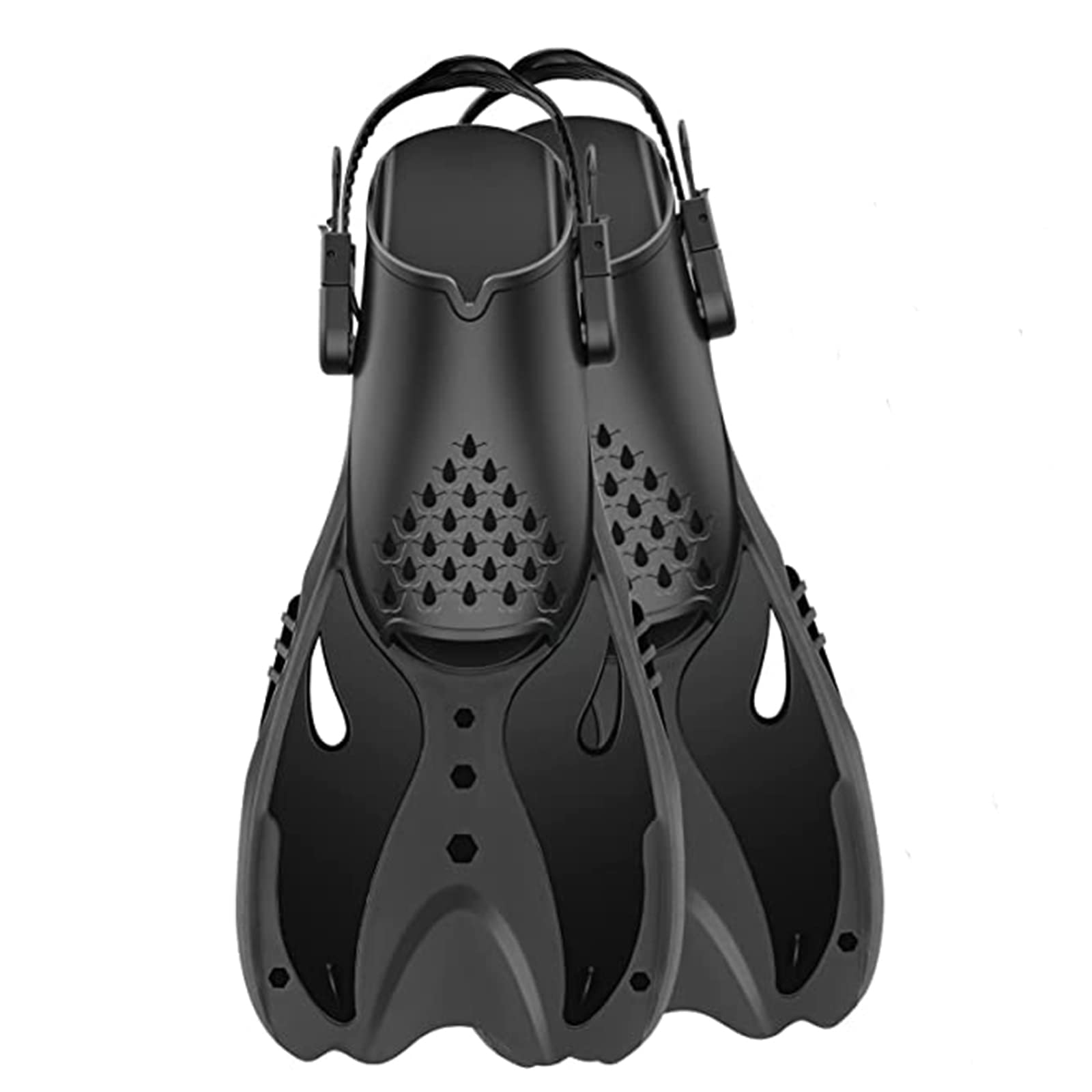 Delavala Snorkel Fins Adjustable Buckles Open Heel Swim Flippers Travel Size Short Swim Fins for Snorkeling Diving Swimming Adult Men Womens