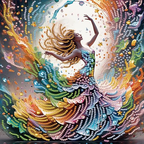 Image of AiYuanzsh DIY Diamond Art Painting Kits for Adults, 5D Special Shape Crystal Rhinestone Diamond Art Kits for Beginners, for Home Wall Decoration Gift 12x12 inch, Beautiful Dancer