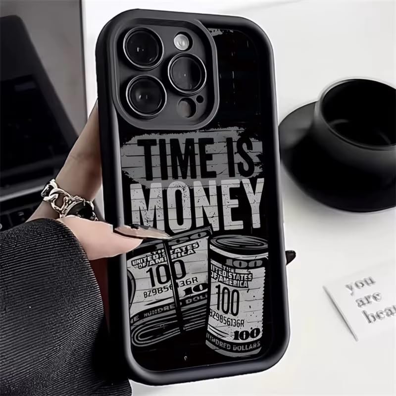 Image of COVERLY Time is Case Cover Compatible for iPhone 12 Pro | Hot 3D Dollar Painting Concave | 360 Camera Protection | Luxury Design Cute Print Liquid Silicone Elegant Phone Case (TPU | Black)