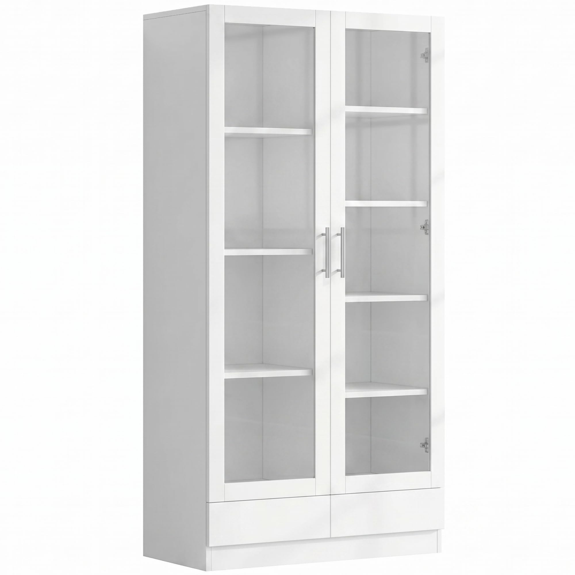 Gecheer Glasvitrine 80x40x160 cm, 4+5 Fächer & 2 Schubladen, Weiß