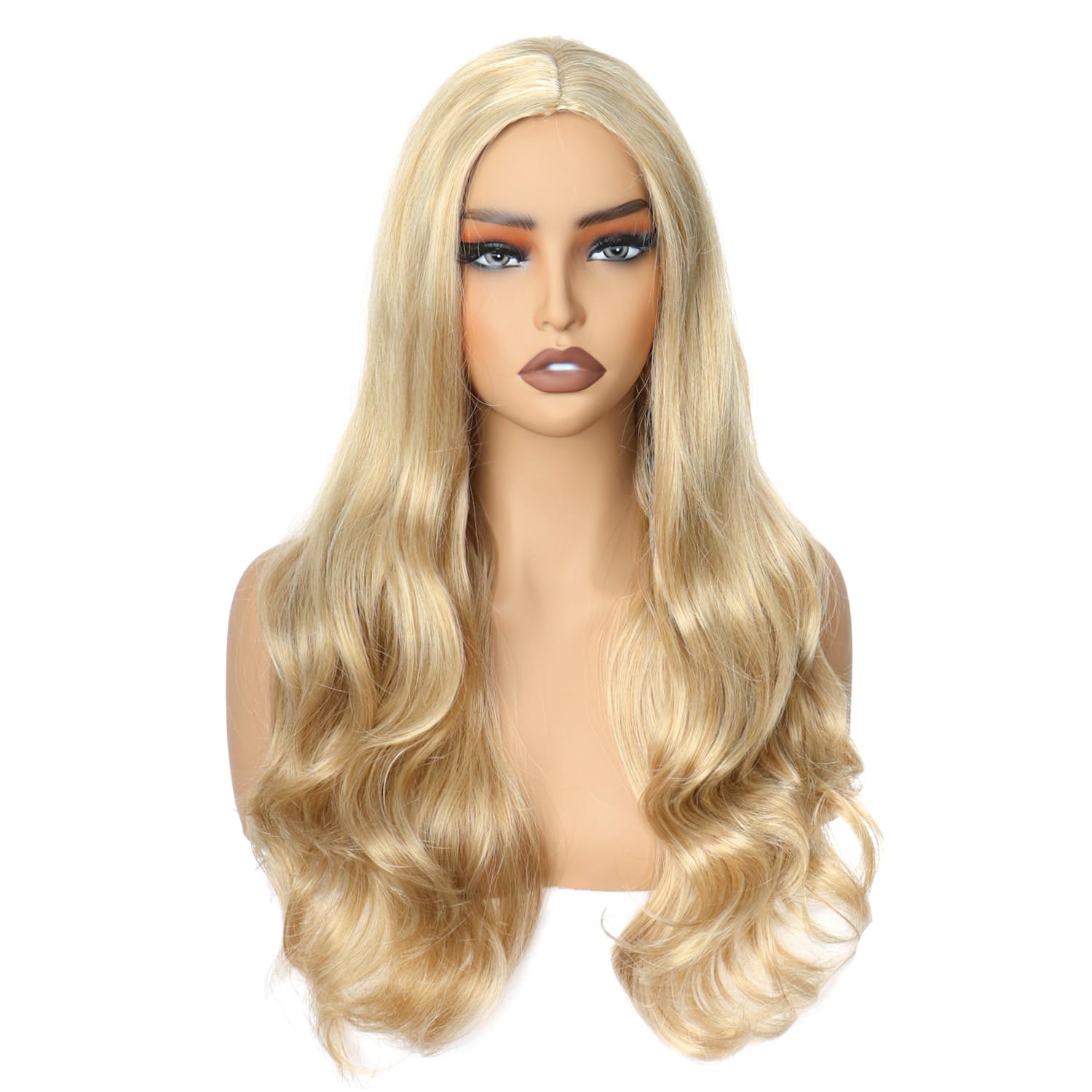 Colorfulpanda Long Blonde Wavy Wig for Women Girls,Natural Curly Heat Resistant Synthetic Hair Middle Part Full Wig for Halloween Costume Cosplay Party or Daily,25inch
