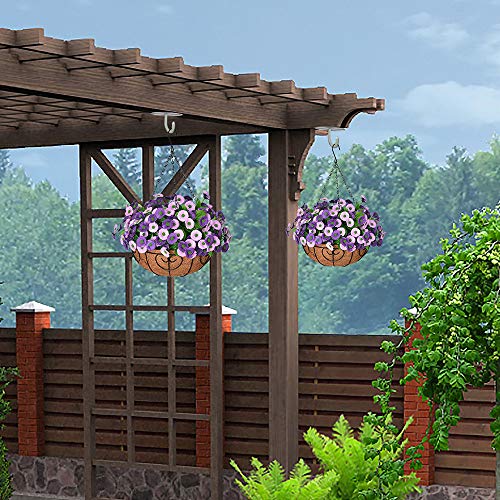 Homsunny Artificial Hanging Flowers In Basket, Silk Flower With 12 Inch Flowerpot Centerpieces,Fake Hanging Plants In Coconut Lining Hanging Baskets For Outdoors Indoors Courtyard Decor (Purple) #TOP3