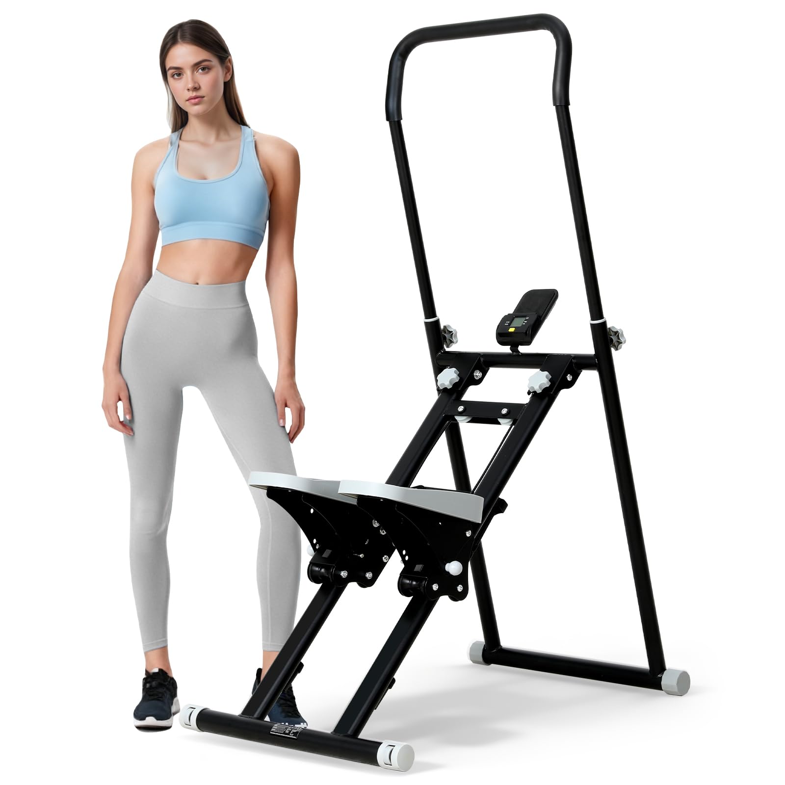Stepper Escalier, Stepper Fitness Appartement avec Guidon/Pédale Réglable 3 Niveaux, Vertical Sport Escalader Entraînement Complet avec Ecran, Stair Steppers Climber Compact Noir Charge 100KG