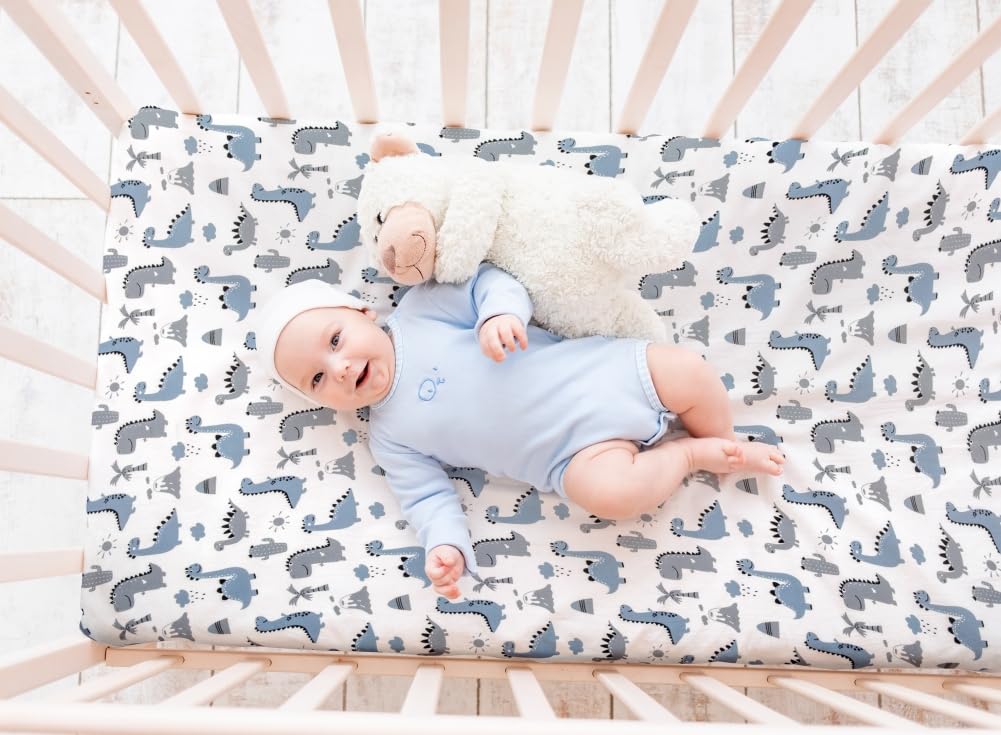 Paquete de 4 sábanas suaves para bebé niño, dinosaurio, estrella, nube, suave, poliéster, neutro, unisex, juego de sábanas bajeras para bebés y niños