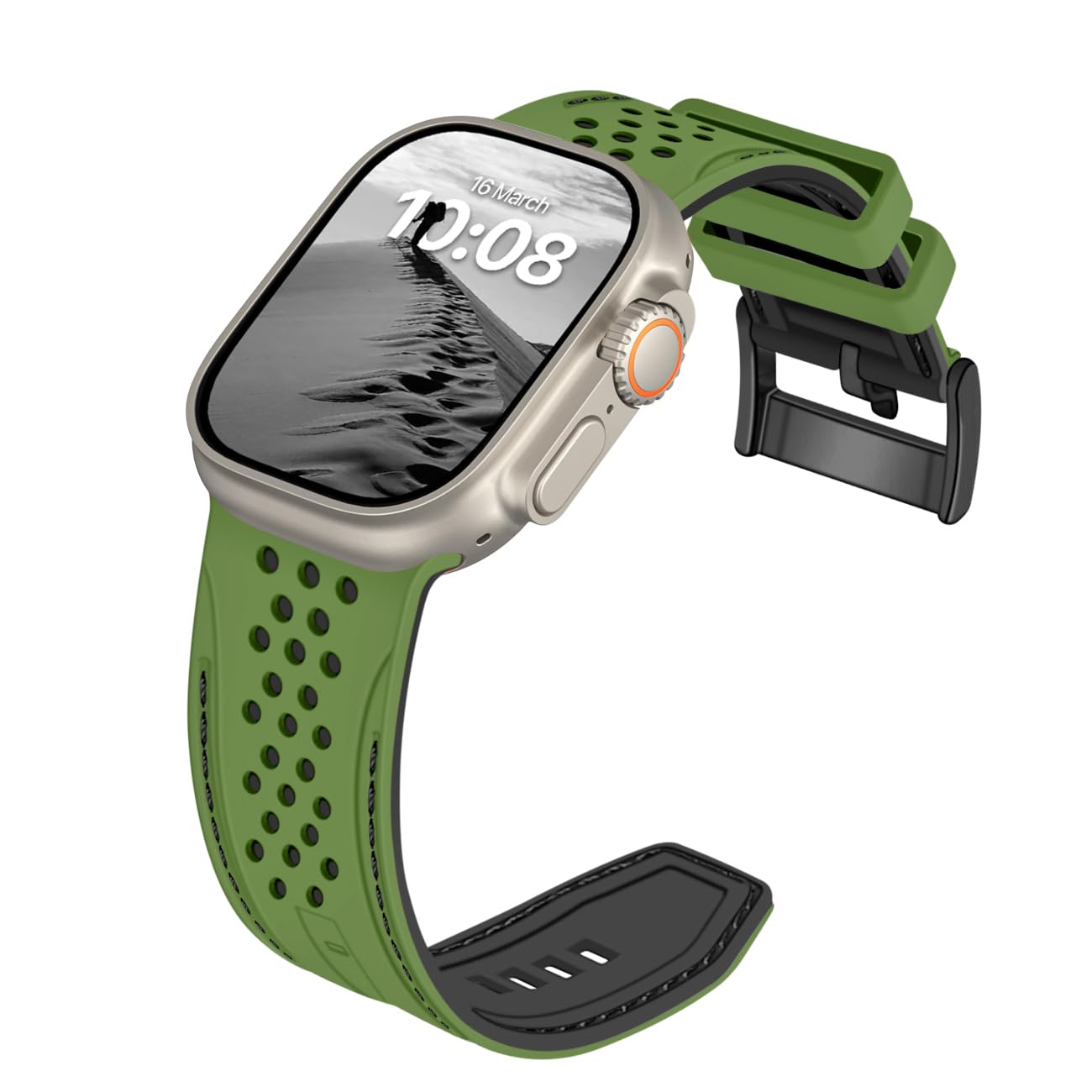 Bracelets de sport compatibles avec Apple Watch 42 mm, 44 mm, 45 mm, 49 mm, bracelet en caoutchouc de silicone imperméable compatible avec iWatch Series 10 9 Ultra 8 7 6 5 4 3 2 1 SE pour homme