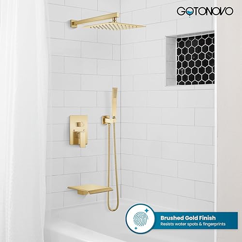 Miniatura 2 de gotonovo Sistema de grifo de ducha de lluvia de 10 pulgadas, cabezal de ducha de lluvia con rociador de mano, boquilla de cascada, mezclador montado