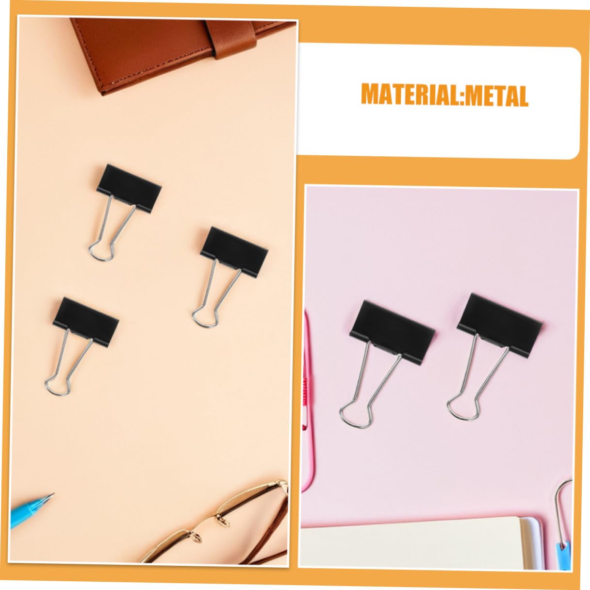 Clips de Carpeta de Metal Negros 60 Pcs para Oficina | Tamaño 41mm, Agarre Seguro y Reutilizable, Organización de Archivos, Facturas y Recibos