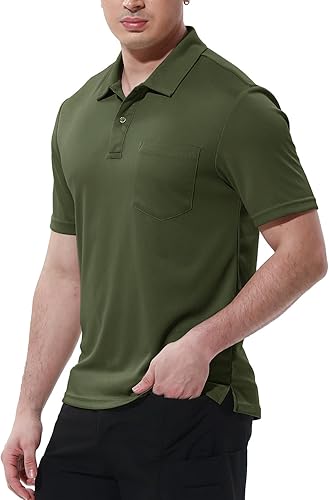 Miniatura 4 de BGOWATU Camisas polo de manga corta con cuello para hombre, camisas de golf de secado rápido con bolsillo