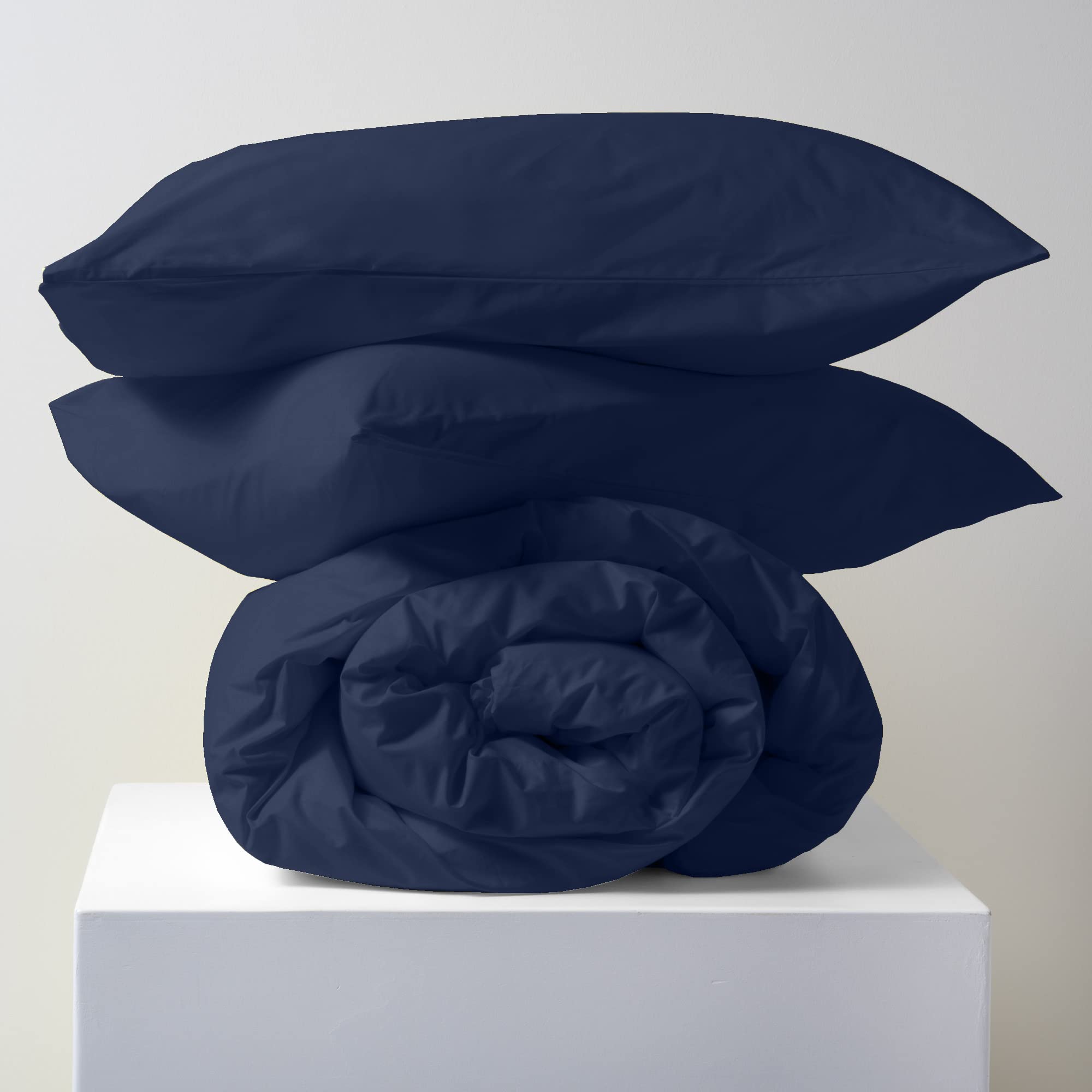 Lisola Zestaw Kołdra Kołdra Pokrywa Jedno Kwadrat I Połowa, Pościel Bawełniana, Made in Italy, Torba na kołdrę 200 x 240 cm + 2 poszewki 50x80cm, jednolity kolor. Model: Torton, Granatowy