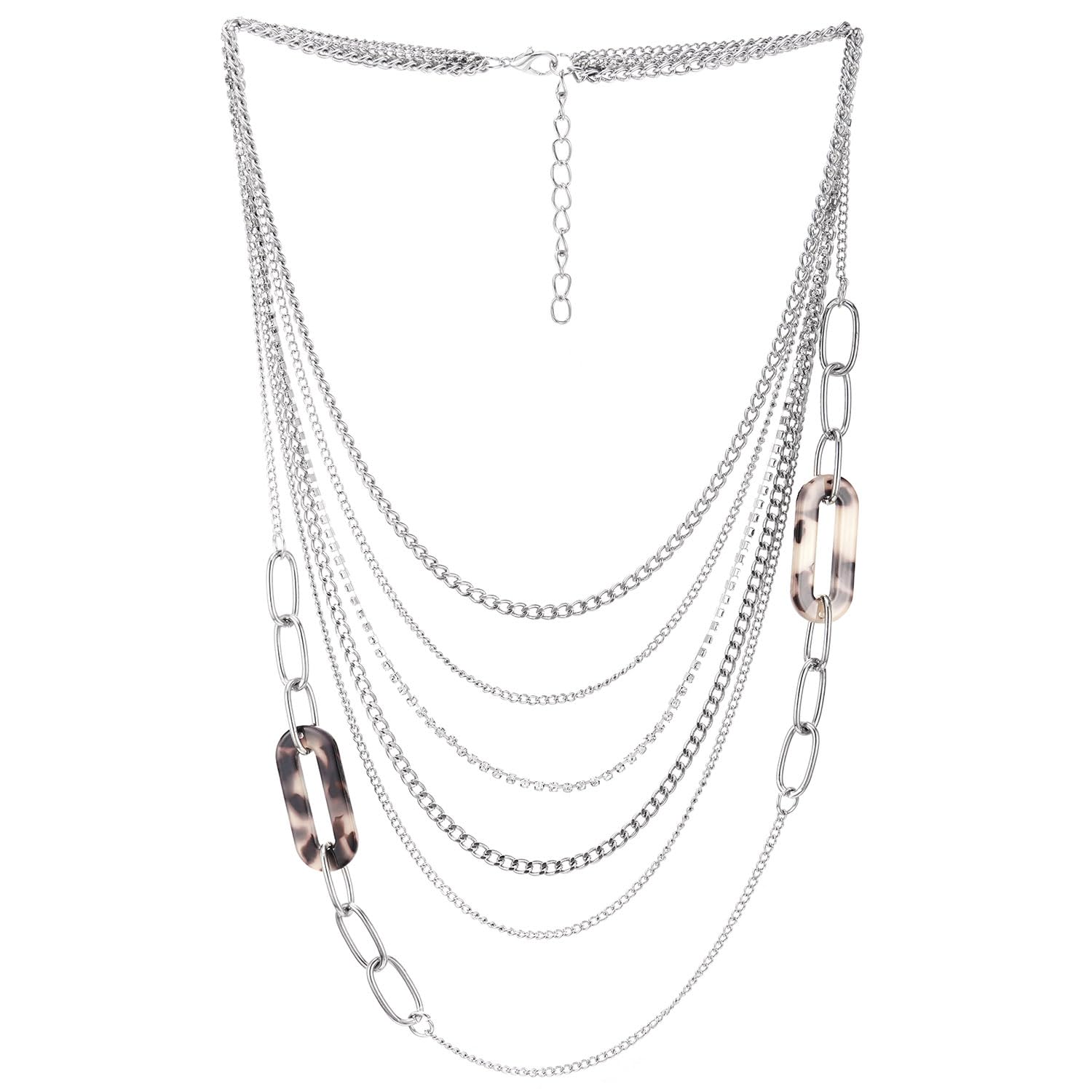 COOLSTEELANDBEYOND Boho Multistrato Perline Collana, Brillante Colorati di Legno e Pietra preziosa Perline, Statement Collana, Cascata