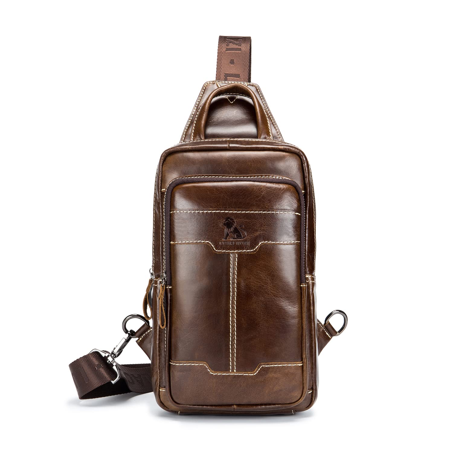 FANDARE Zaino A Tracolla In Vera Pelle Per Uomo, Stile Vintage Con Cintura Regolabile, Borsa A Tracolla Toracica Per Escursionismo, Ciclismo, Viaggi E Campeggio
