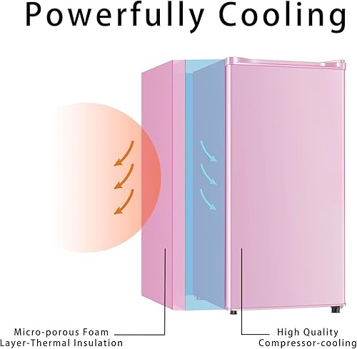 Miniatura 5 de Seaoola - Mini refrigerador con congelador, una puerta de 3.1 pies cúbicos, mini refrigerador compacto, luz LED, termostato ajustable, estantes de