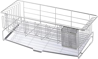 下村企販 お皿が立てられる 水切りラック 3~4人用 【日本製】 シンク上 水垢が目立ちにくいトレー 様々な食器に対応 6連グラスホルダー・箸ポケット付き スリム 台所 食器 水切りかご ステンレス 燕三条 41495