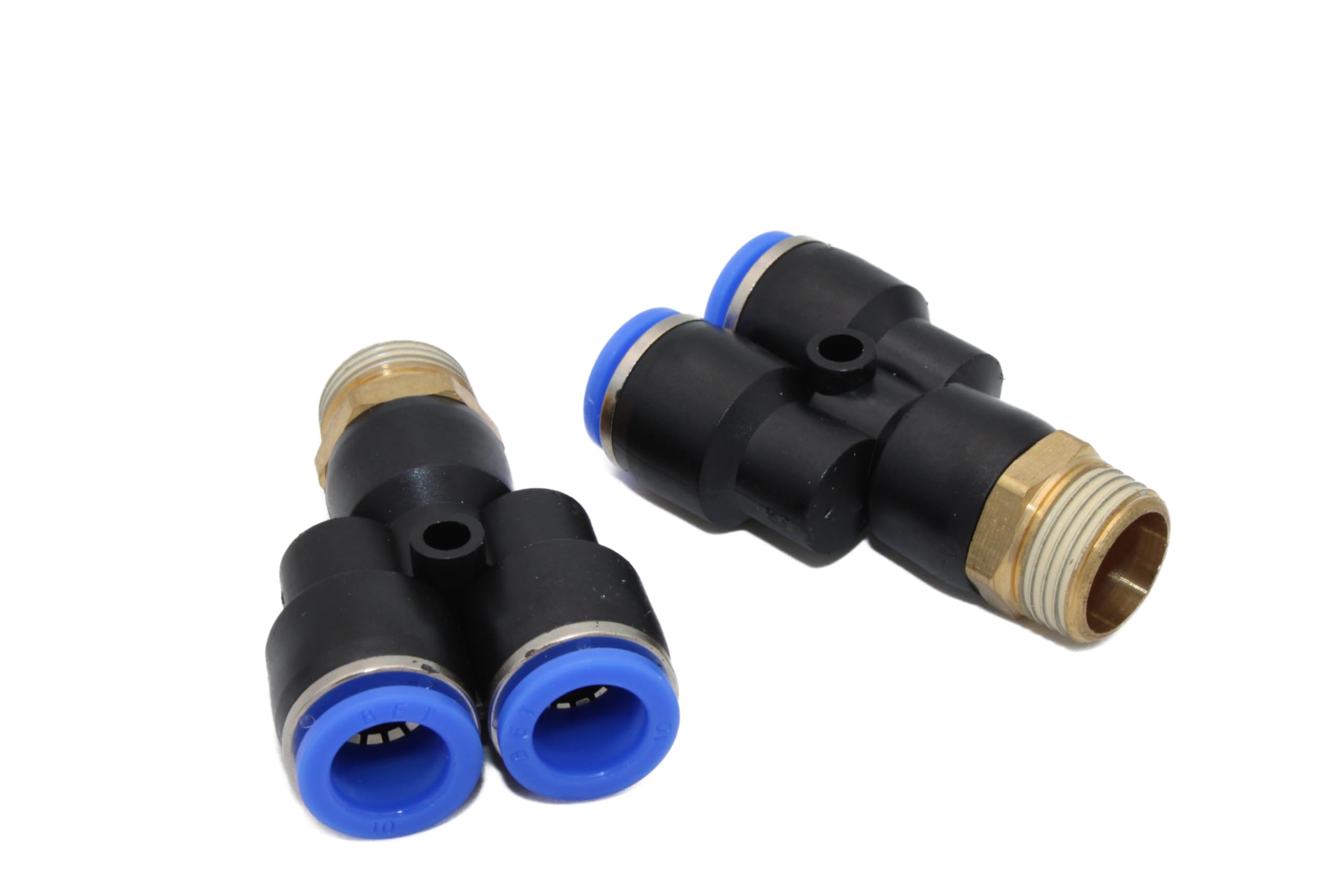 Pneumatic Y-Multiple Socket Fitting 3/8 Inch - 10 mm IQS Y-Connector T-Piece Compressed Air, Black/Blue, 3/8" - 10mm - Image 2