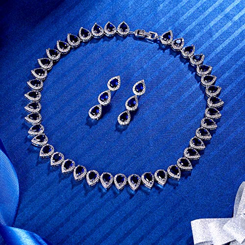 EleQueen Women's Silver-Tone Full Prong Cubic Zirconia Teardrop Bridal Necklace Earrings Set4