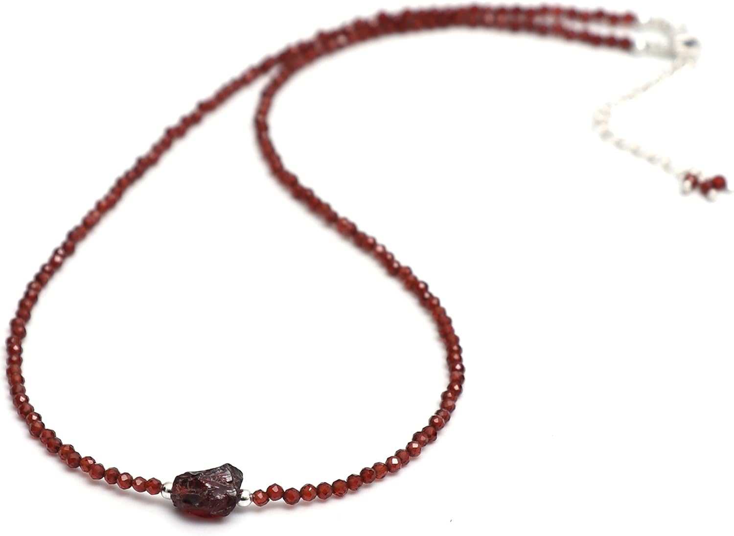 Natural Beaded Gemstone Choker Necklace,Faceted Beads With Raw, Birthstone Necklace, Energy Healing Crystal, Gift For Her, 925 Sterling Silver Jewelry 18 Inch