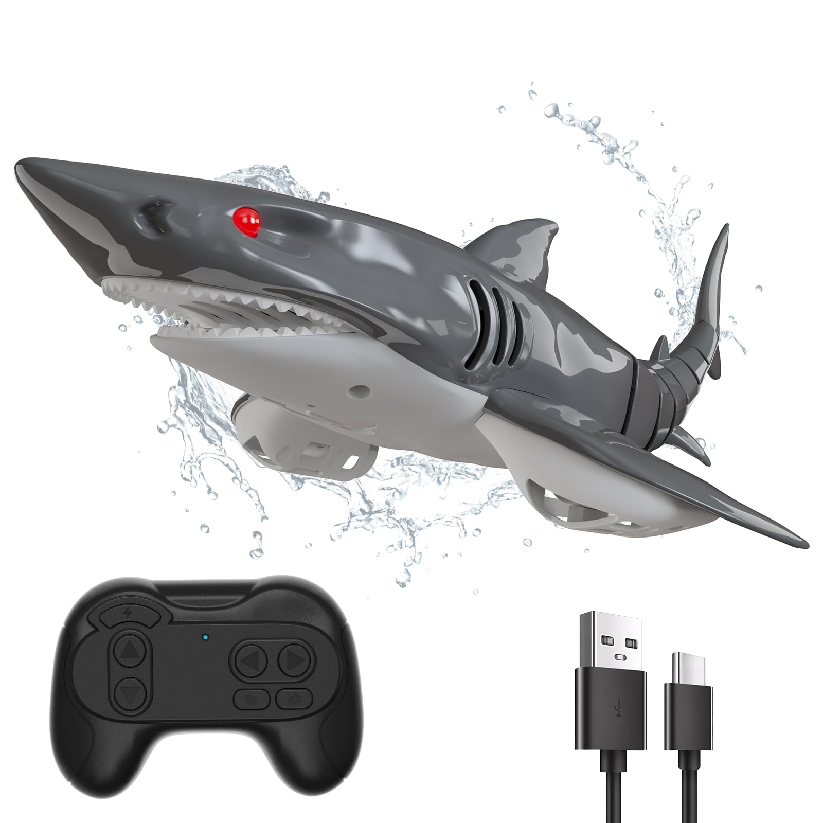 snookids Requin télécommandé Jouet - 2,4 GHz RC Requin Bateau de Simulation, Rechargeable par USB, Jouet Aquatique Bateau Radiocommandé Enfants, Cadeau pour Garçons et Fille