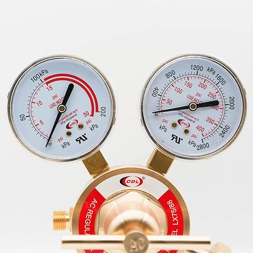 Miniatura 4 de CDL Regulador de acetileno de servicio medio CGA510, compatible con Victor, escala dual fácil de leer, cuerpo y capó de latón forjado, regulador de