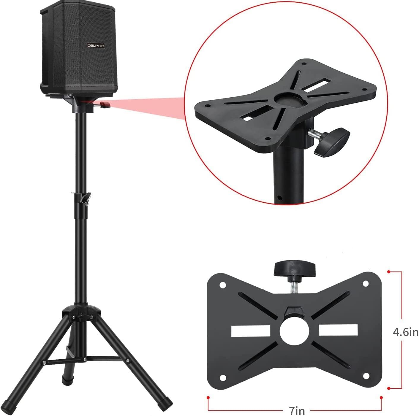 Dolphin ST-200 Speaker Tripod Stand - Adjustable Height from 38" to 79", Maximum Weight Capacity of 110 lbs - Perfect for Audio Setups - Black