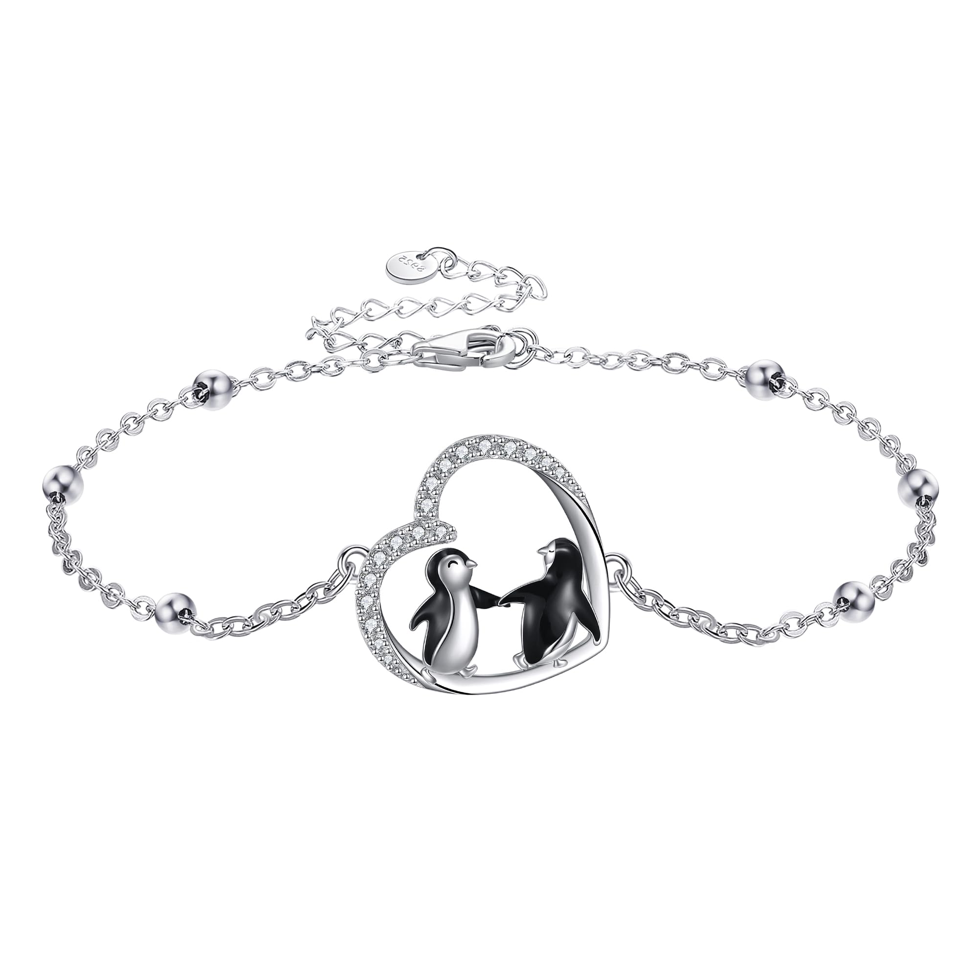 URONE Pinguin-Armband aus Sterlingsilber Pinguin-Herz-Tier-Anhänger Pinguin-Schmuck Geschenke für Frauen und Mädchen