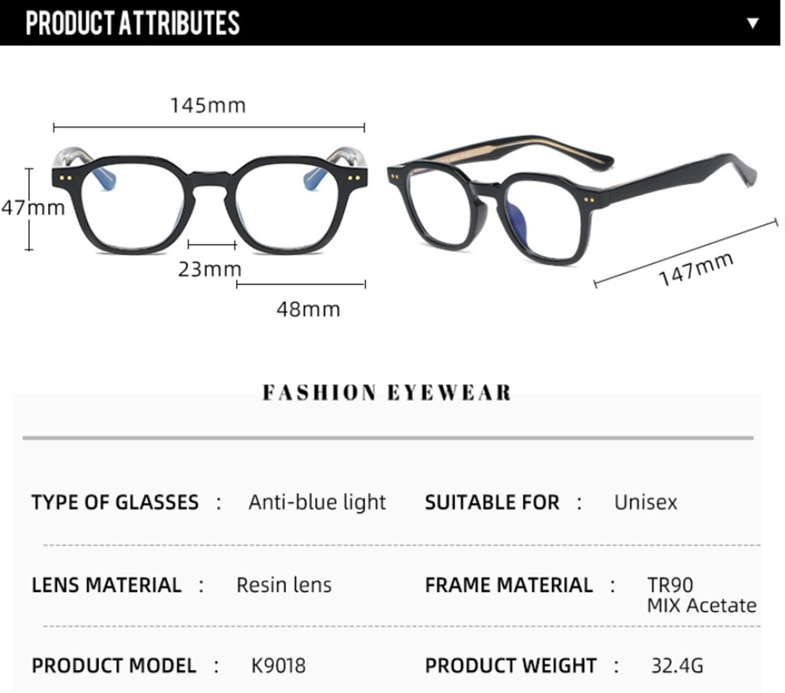 Lunette Anti Lumiere Bleue Computer Glasses Verres d'ordinateur Verres de Jeu Carré irrégulier Anti-Bleu Clair Miroir Plate rivete Cadre Bleu lumière bloquante Lunettes