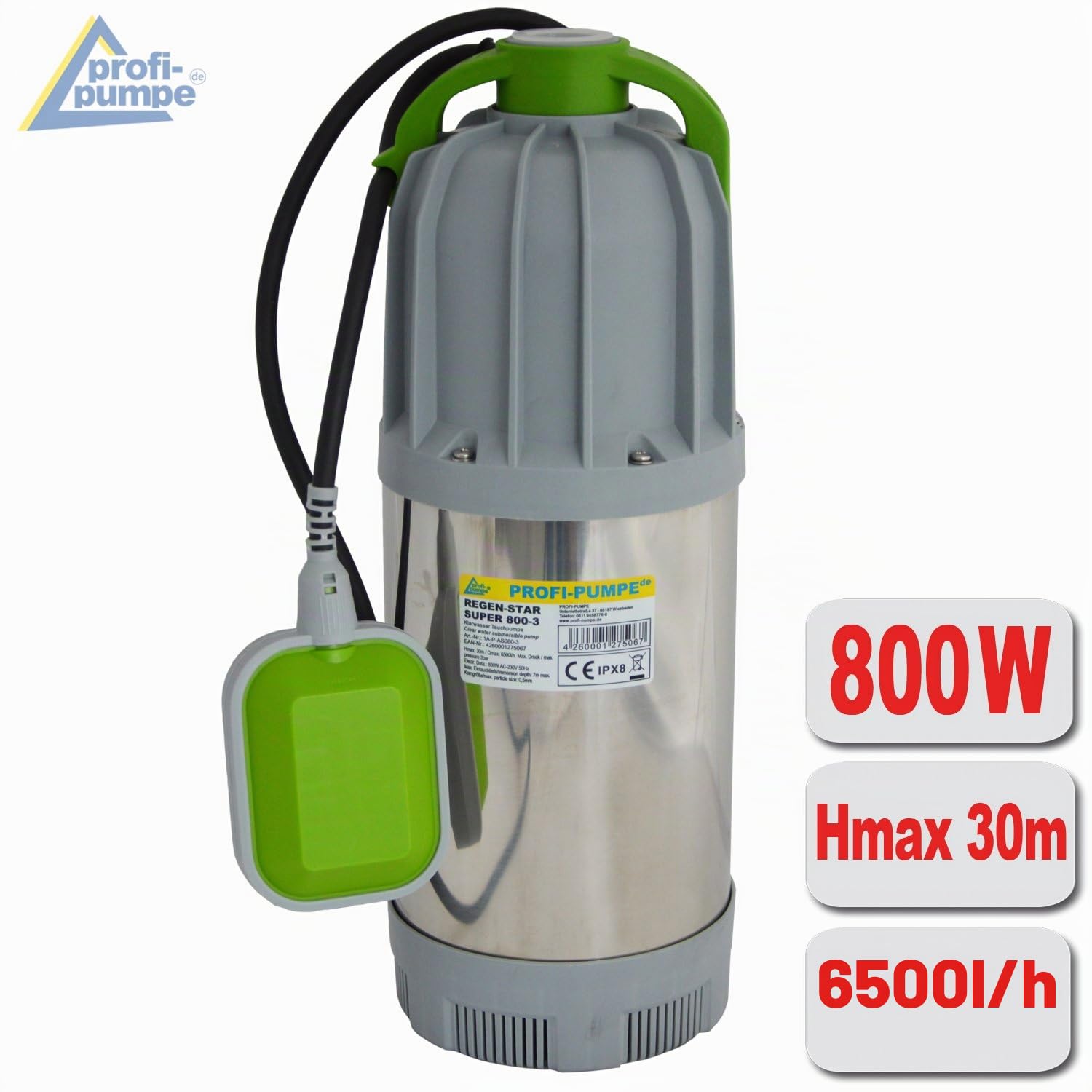 800W Tauchdruckpumpe Zisternenpumpe 3bar Tauchpumpe Regenwasserpumpe