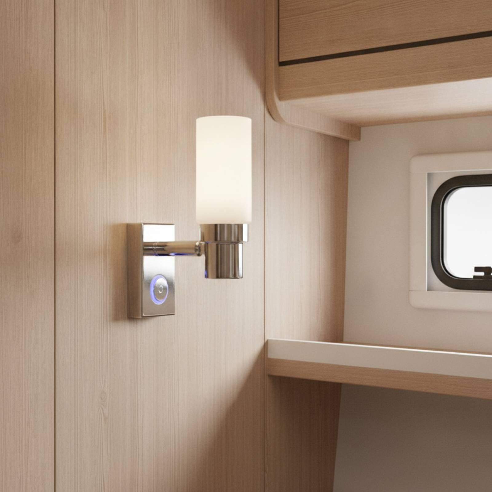 Luce da Lettura a Parete Impermeabile IP65 Luce Notturna con Interruttore Touch Regolabile Lampada per Viaggiatori su Ruote, Comparto, Base Quadrata