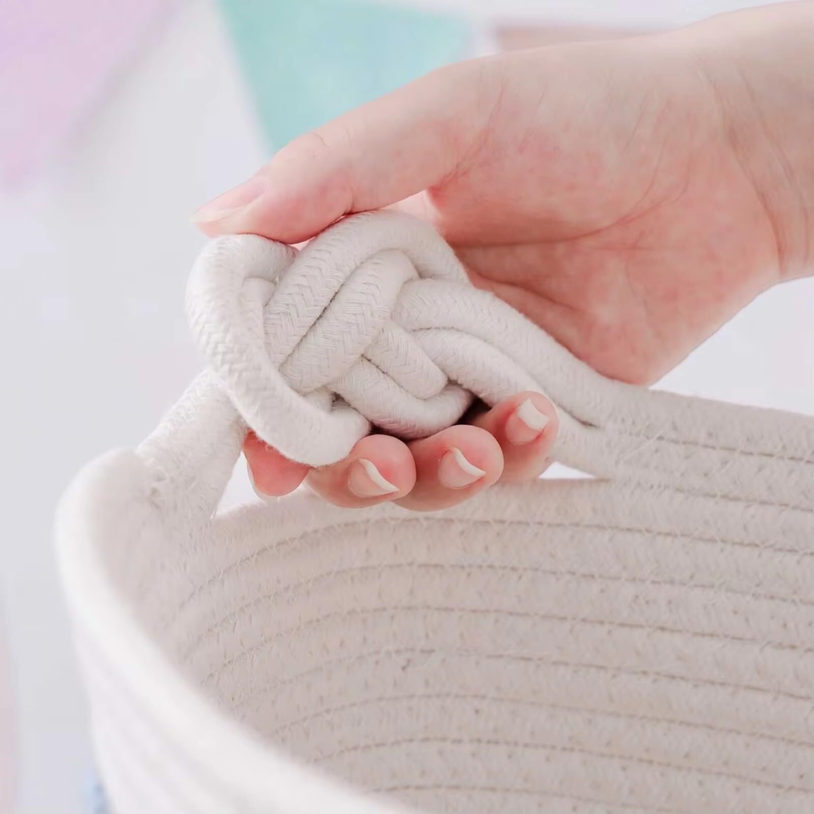 Panier Cadeau Personnalisé For Bébé, Panier De Fête Prénatale En Corde De Coton Avec Nom Personnalisé For Bébé Fille Et Garçon, Rangement De Jouets(M:19X13X35CM)