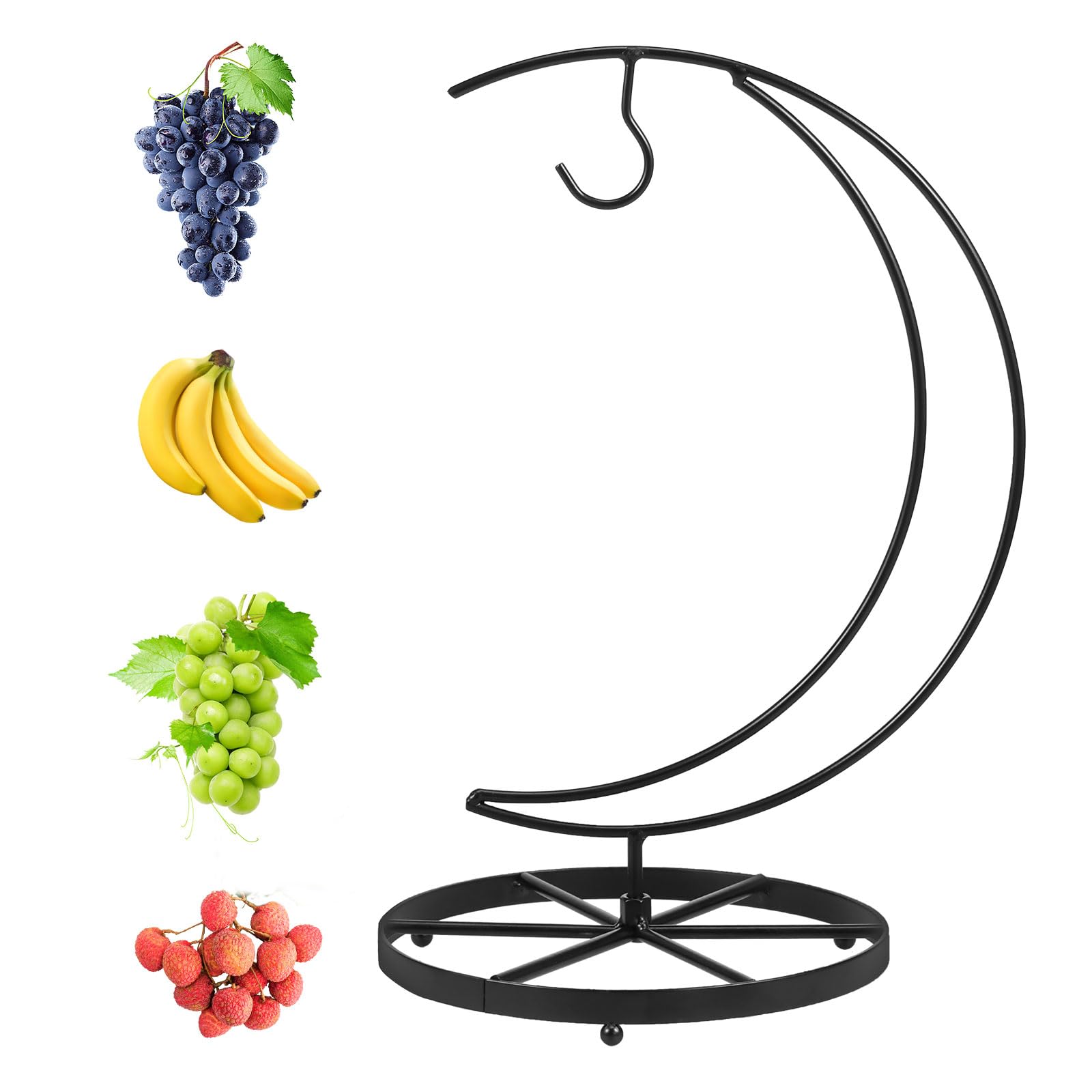 Rhaiqbvc Black Banana Holder Stand,Stable Banana Holder With Hook &Wider Base,Rust-Proof Metal Banana Hanger,Multifunctional Banana Tree Stand For Fruit Micro Landscape Decorations Kitchen Counter(Moon)