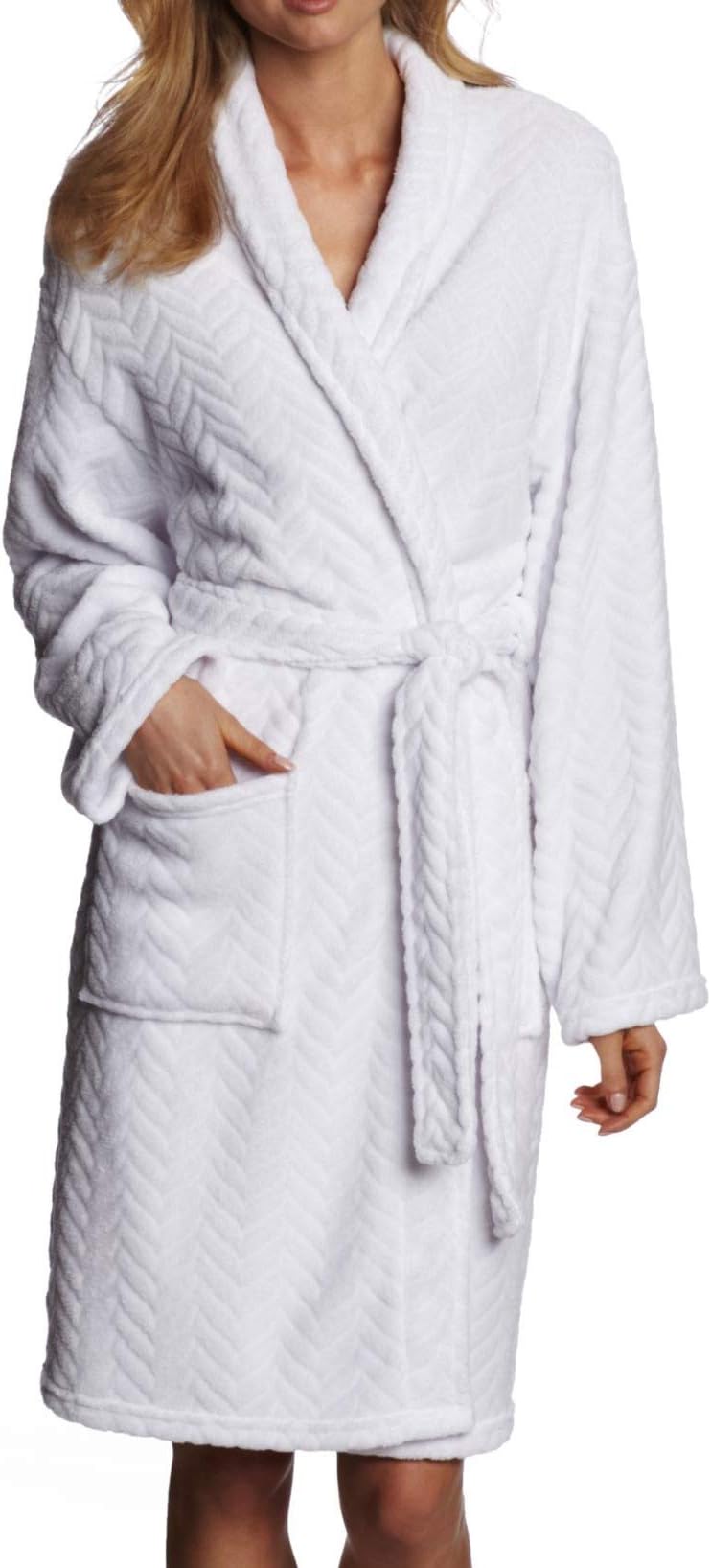 Seven Apparel Hotel Spa Collection Herringbone Textured Plush Robe, Optic White