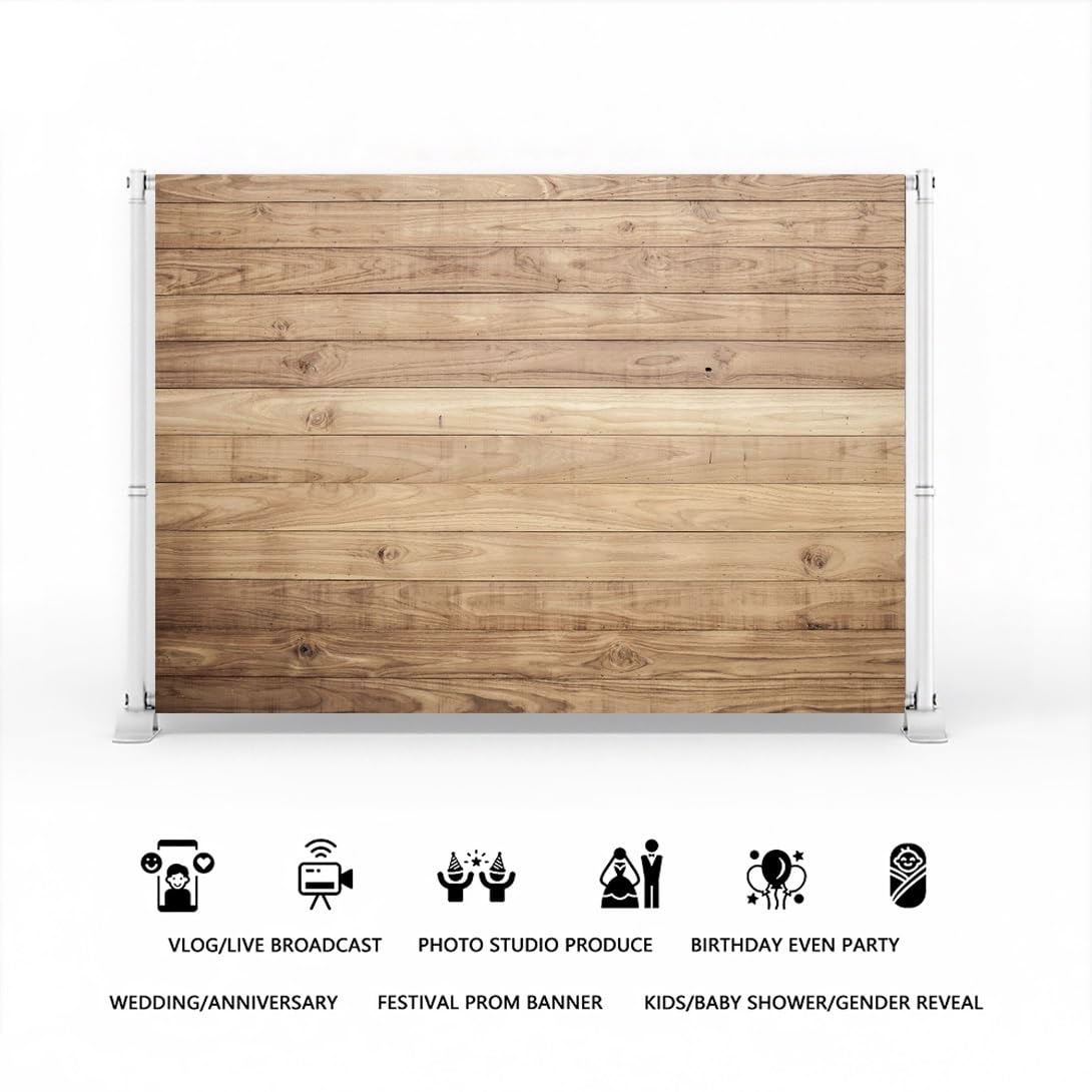 Aoihrraan 3x2m Fond Scène en Bois Sol en Bois Mur Fond Photographique Vintage Marron Rustique Fond Photographique Nouveau Né Baby Shower Enfants Mariage Anniversaire Prise Vidéo Gâteau Table Photo