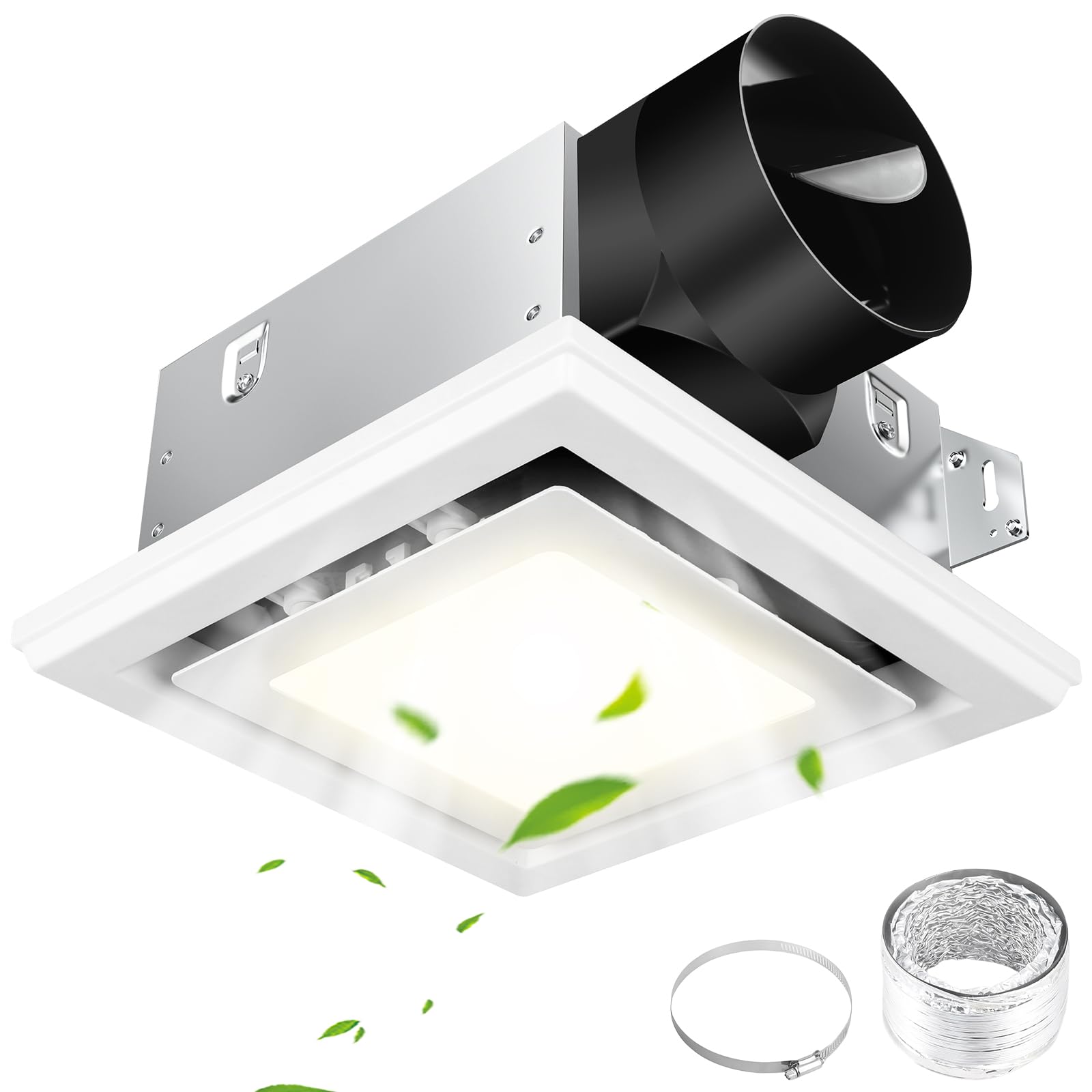 FEITON Bathroom Exhaust Fan with Light (3000K/4000K/5000K), Ceiling Mount, 110 CFM 1.0 Sones, Quiet Square Bath Fan Light Combo(Metal housing, 4 Inch