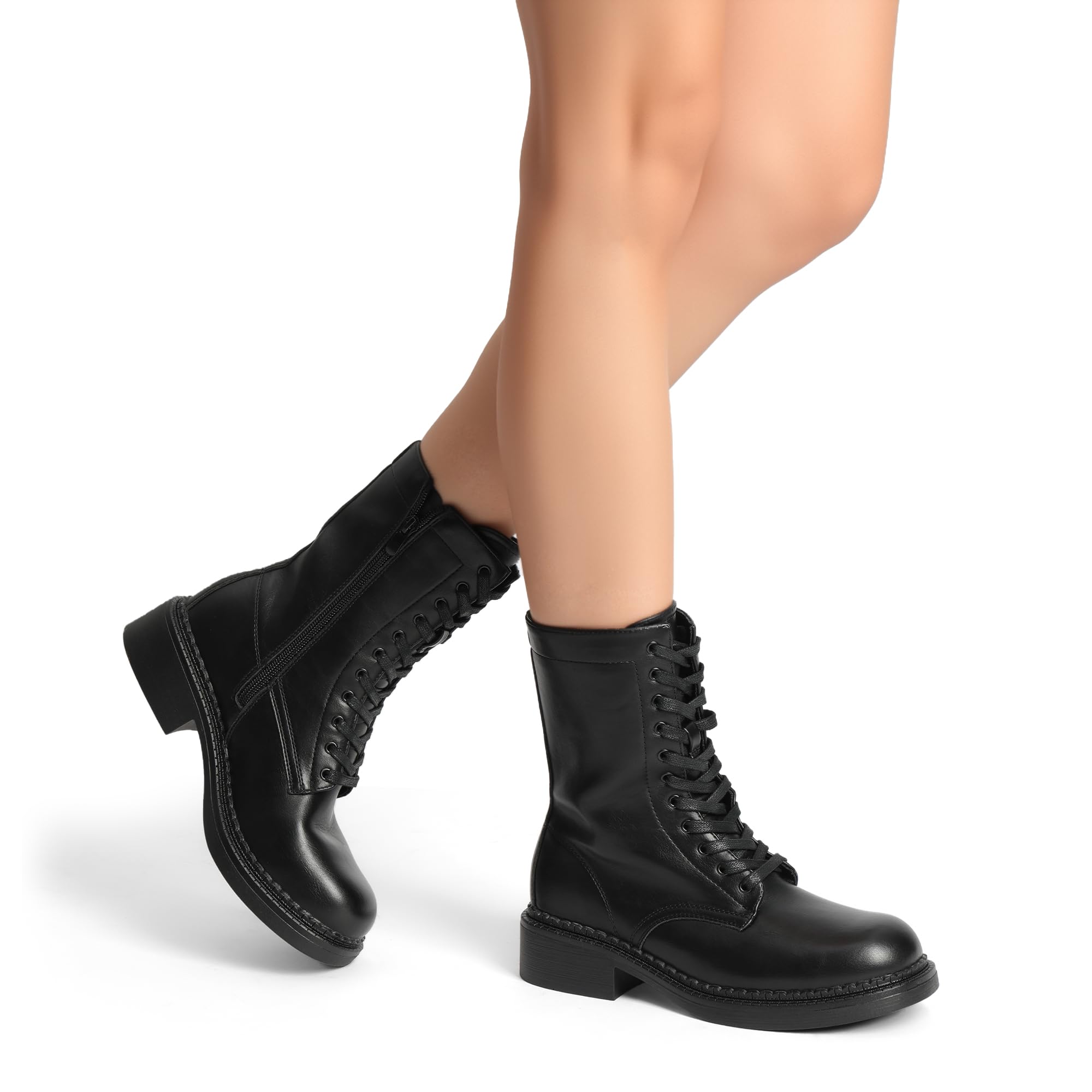 DREAM PAIRS Damskie buty sznurowane, sylwetka, wygodny zamek błyskawiczny, ciepła podeszwa, zamek błyskawiczny