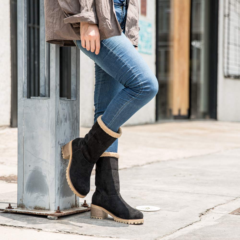 Hitmars Stivali Donna Invernali Stivaletti Camoscio Boots Stivali Foderati Caldi Scarpe Eleganti Comodi Moda Nero Marrone Kaki Grigio EU 35-43