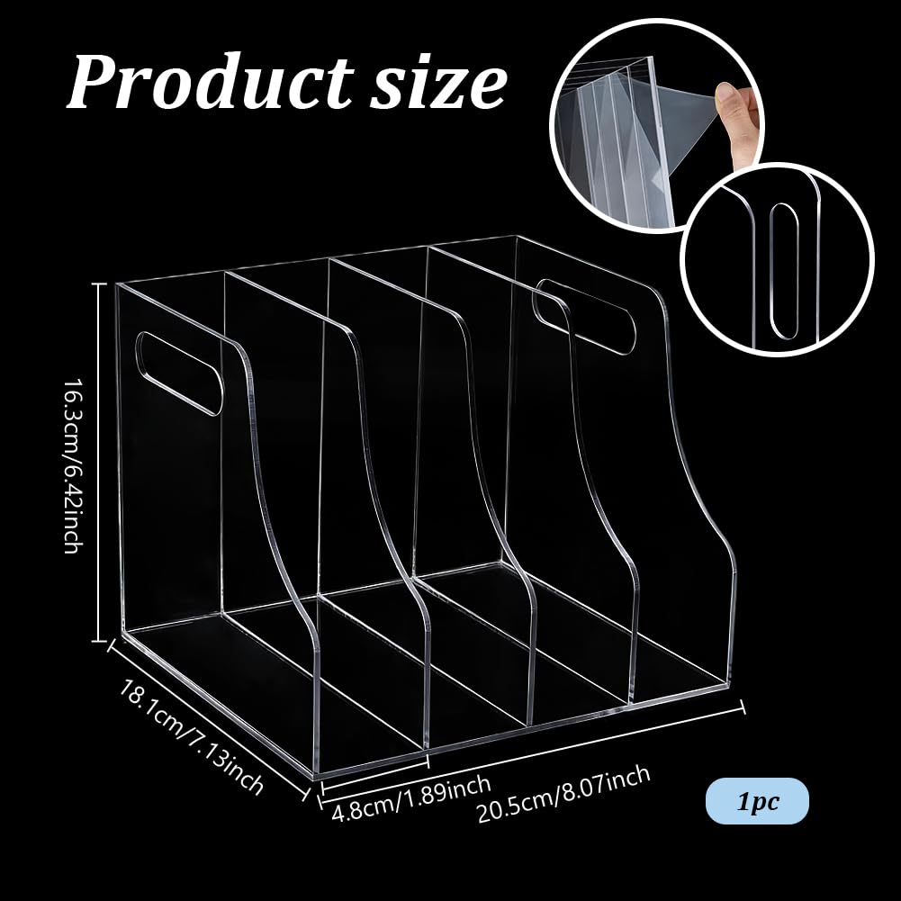 Organizador de escritorio de acrílico transparente PH PandaHall 4 compartimentos verticales para archivos y libros