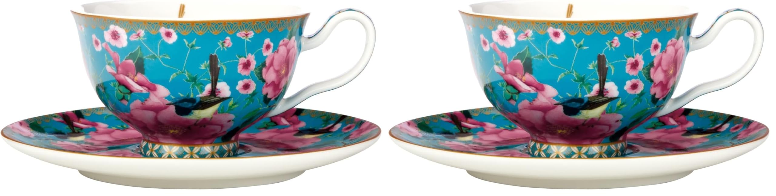 Maxwell & Williams Teas & C's Silk Road Footed Cup & Saucer 200ML Aqua Gift Boxed (Pack of 2)