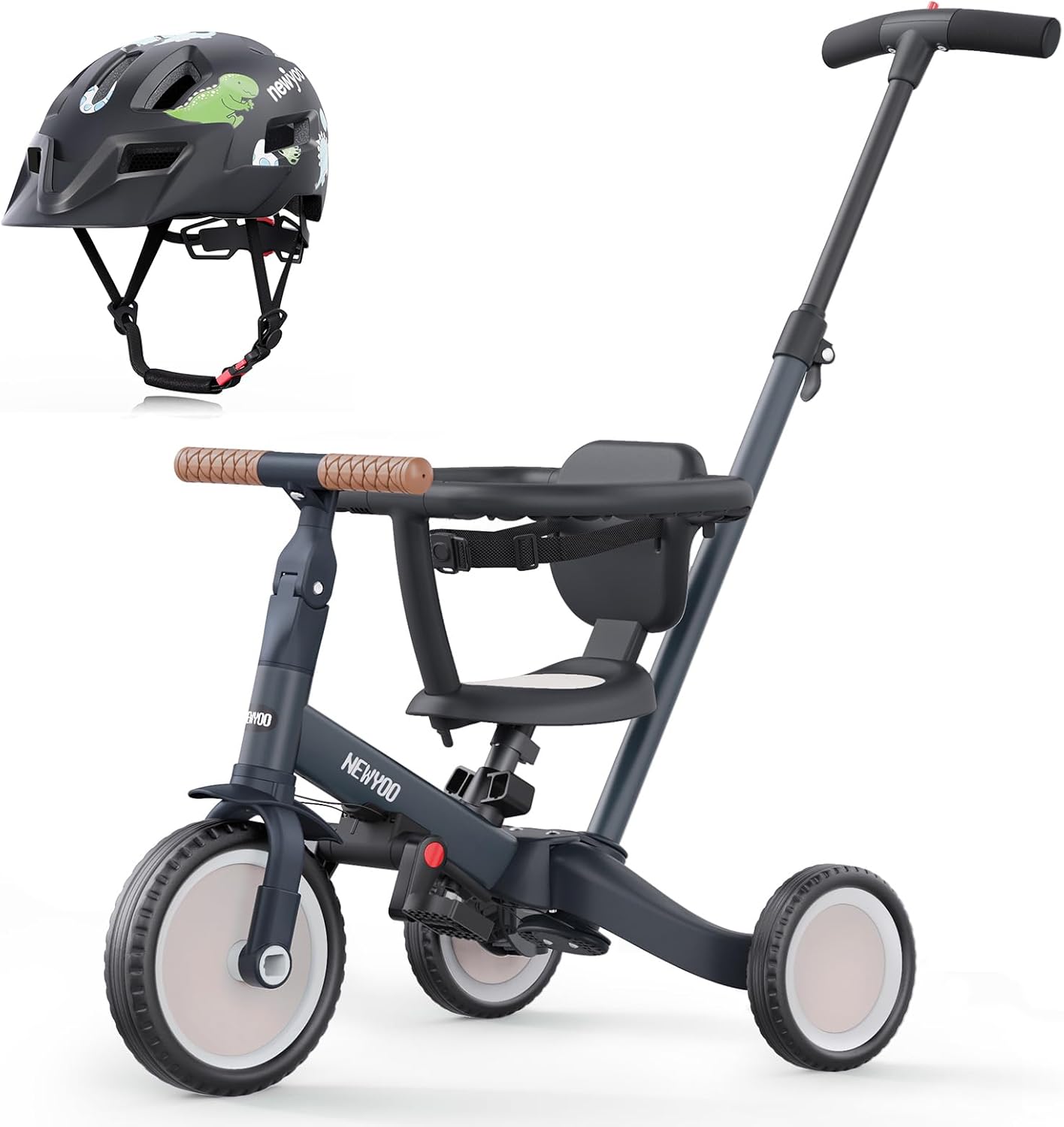 newyoo Toddler Tricycle with Helmet, Toddler Bike, Tricycles for 1-3 Year Olds, Kids Bike Helmet for 1-5 Year Olds, Dark Grey