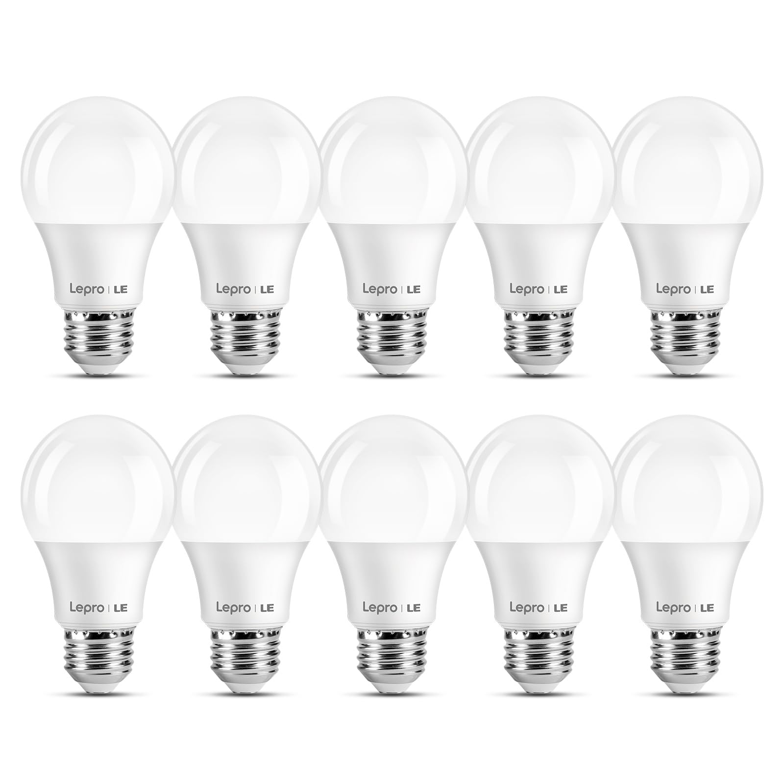 Lepro A19 E26 LED Light Bulbs 9W 800 Lumens Daylight White 5000K 10 Pack
