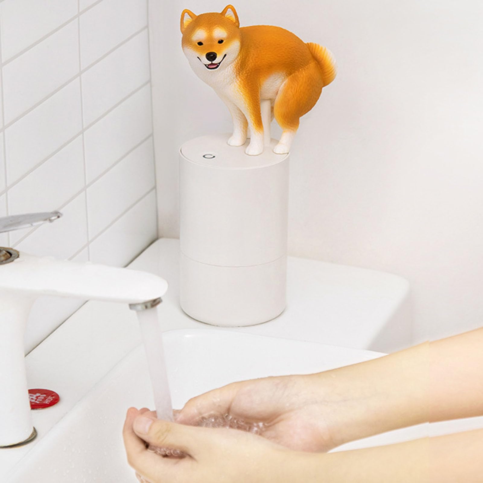 27x9cm Dispenser automatici di sapone schiuma a forma di cane, simpatici dispenser sapone schiuma senza contatto per piatti e detersivo flaconi per detersivo liquido per il bagno (Gialla)