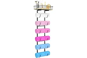 Simple Trending 6-Compartment Wall-Mounted Towel Rack with Wood Shelf Basket for Bathroom Storage