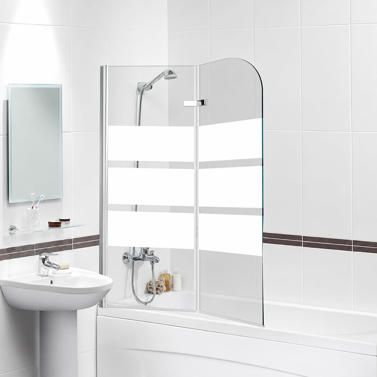 Duschwand für Badewanne 100x140 cm faltbar, 6mm ESG-Sicherheitsglas