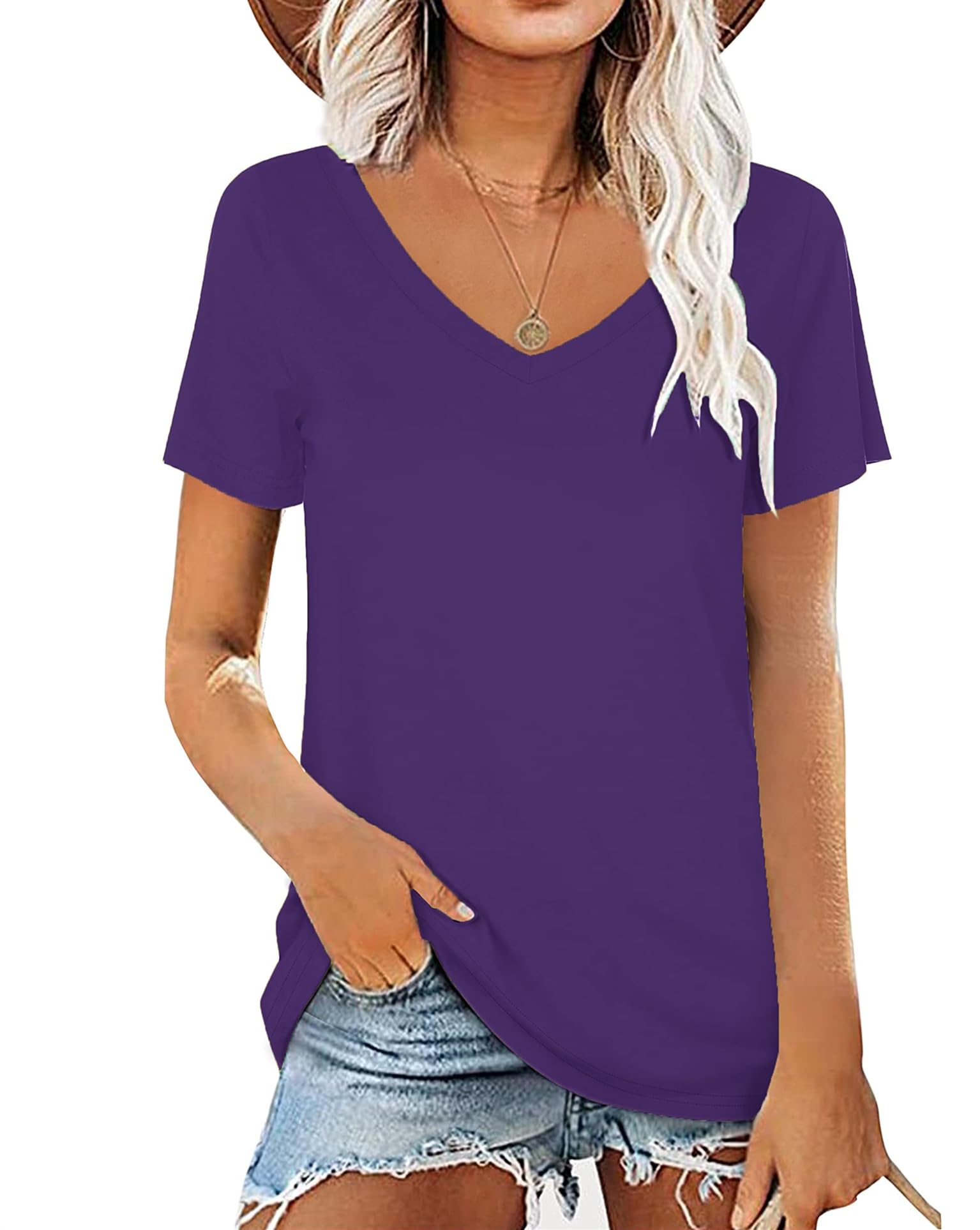 AirMood Maglietta estiva da donna, scollo a V, casual, a maniche corte, tunica