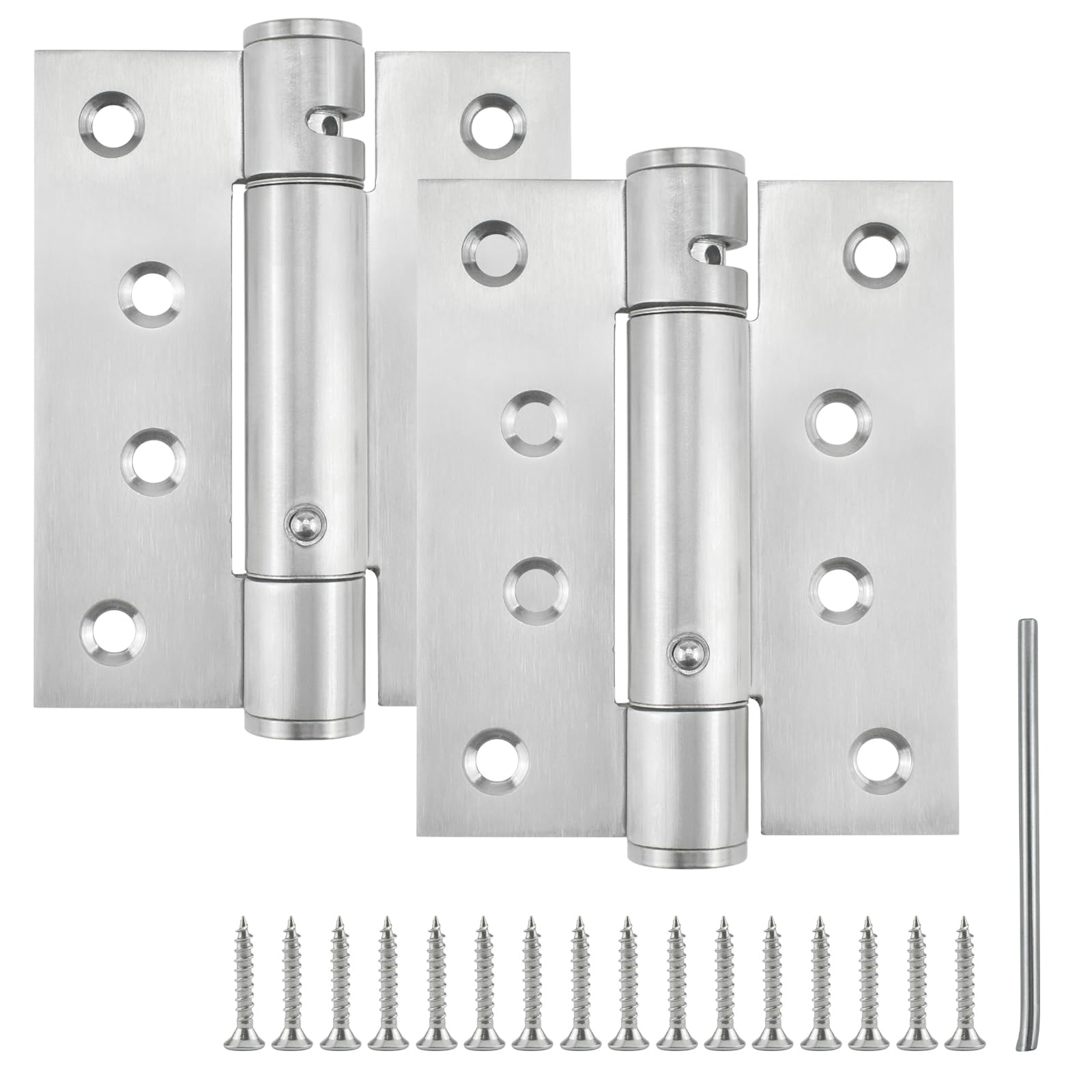 BaYiToo 2 Pcs 4 Inch Self Closing Door Hinges, Heavy-Duty Spring Loaded Hinges with Adjustable Tension, Stainless Steel Satin Door Hinges for Interior
