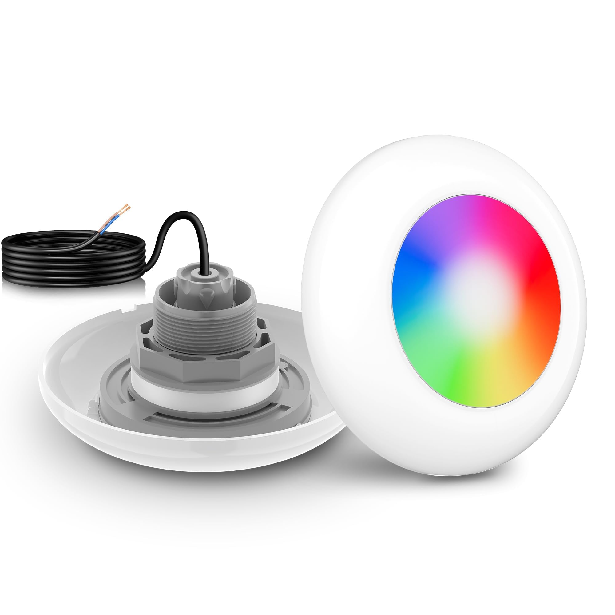 LyLmLe Foco Piscina LED con Rosca Externa 2", 15W Proyector LED Piscina RGB Multicolor Control Sincronizado, Ø190mm, 12V AC Lámpara Sumergible para Piscinas Elevada Acero, Sin Unidades de Control