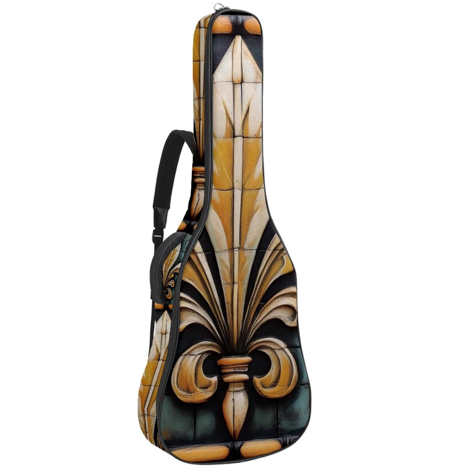 40 41 42 Inch Guitar Gig Bag, 0.4 In Thick Sponge Soft Padded Guitar Case Cover for Acoustic Electric Bass Classical Guitar, Mardi Gras Fleur De Lis Vintage Icon