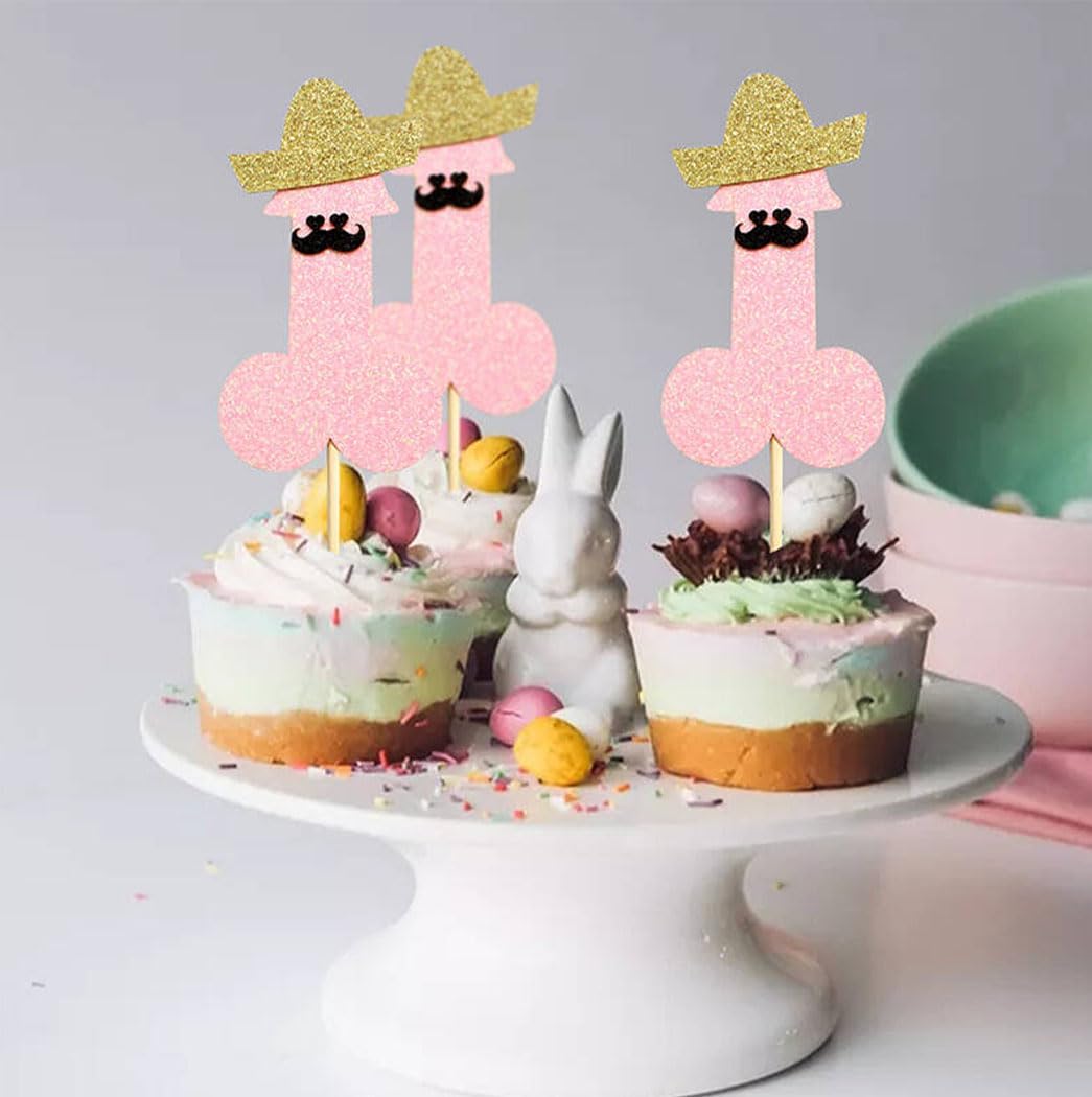 12 Pcs Prank Bachelorette Party Cake Cupcake Topper Decoration Gender Glitter Pick for Hen Bridal Shower Engagement Supplier Favor Game Tool Decor Set H18 - Image 3