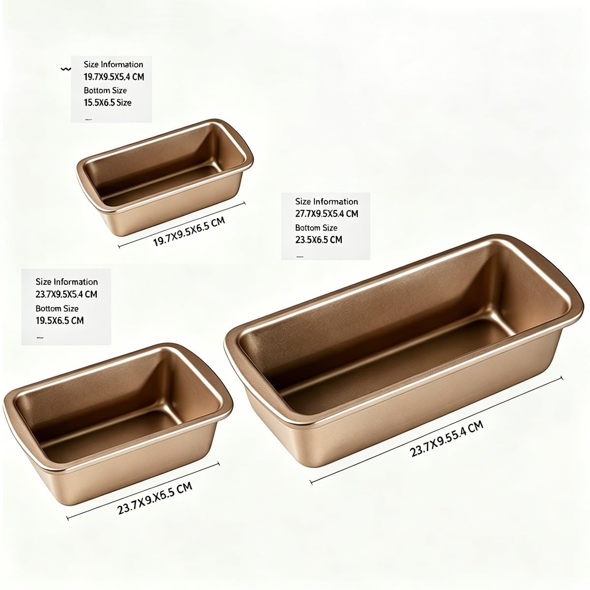Molde para Pan y Bizcocho Juego de 3 Moldes Antiadherentes de Acero al Carbono para Pan de Molde Toast Cake Cheesecake Pastel Carne Horno Oro Champagne