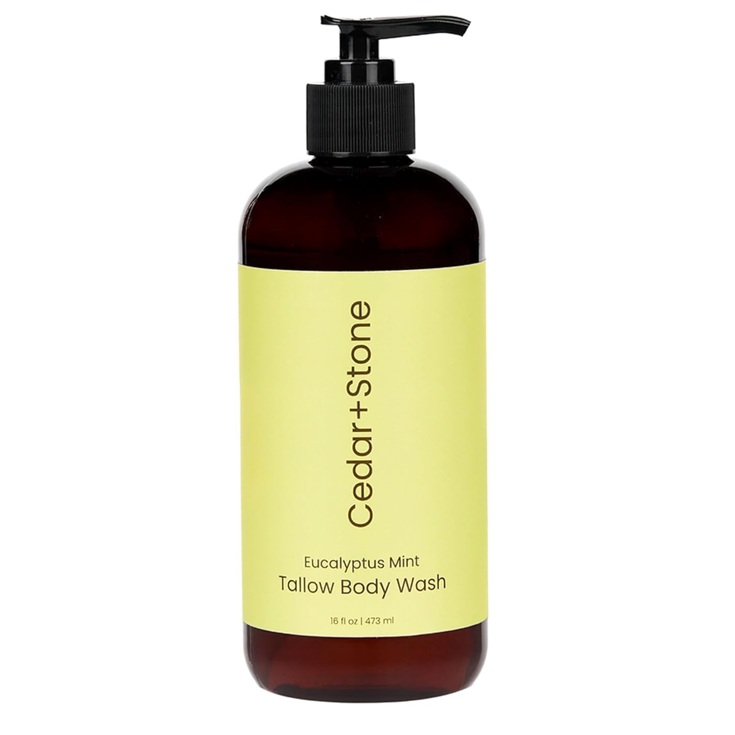 Cedar + Stone Clean Body Wash with Grass-Fed Tallow – Sulfate-Free Natural Body Wash for Dry, Sensitive Skin – Eucalyptus & Mint with USDA Organic Oils, 16oz